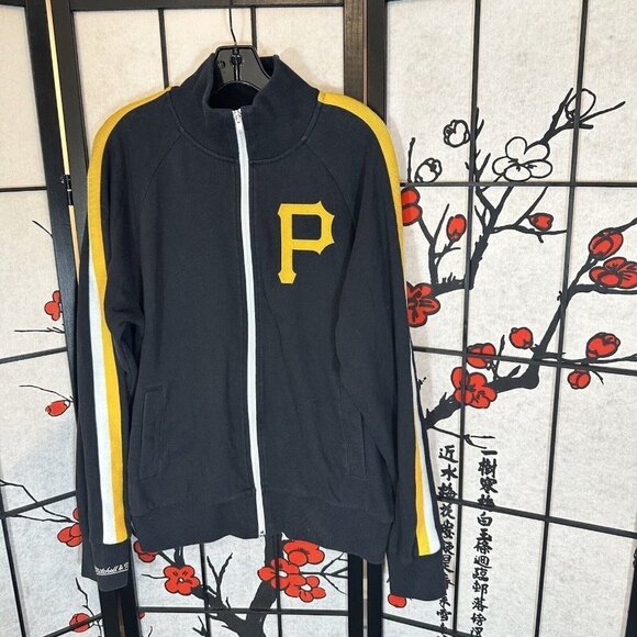 Pittsburgh Pirates Mitchell & Ness Black Yellow Full Zip Jacket Pockets Size L - Picture 1 of 6